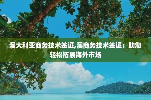 澳大利亚商务技术签证,澳商务技术签证：助您轻松拓展海外市场