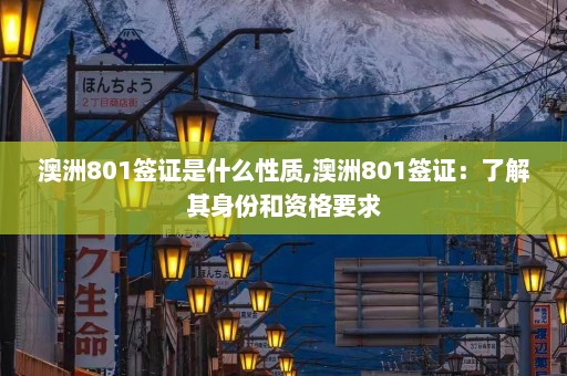 澳洲801签证是什么性质,澳洲801签证：了解其身份和资格要求