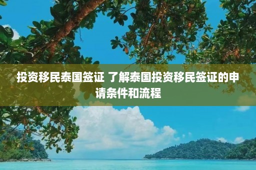 投资移民泰国签证 了解泰国投资移民签证的申请条件和流程